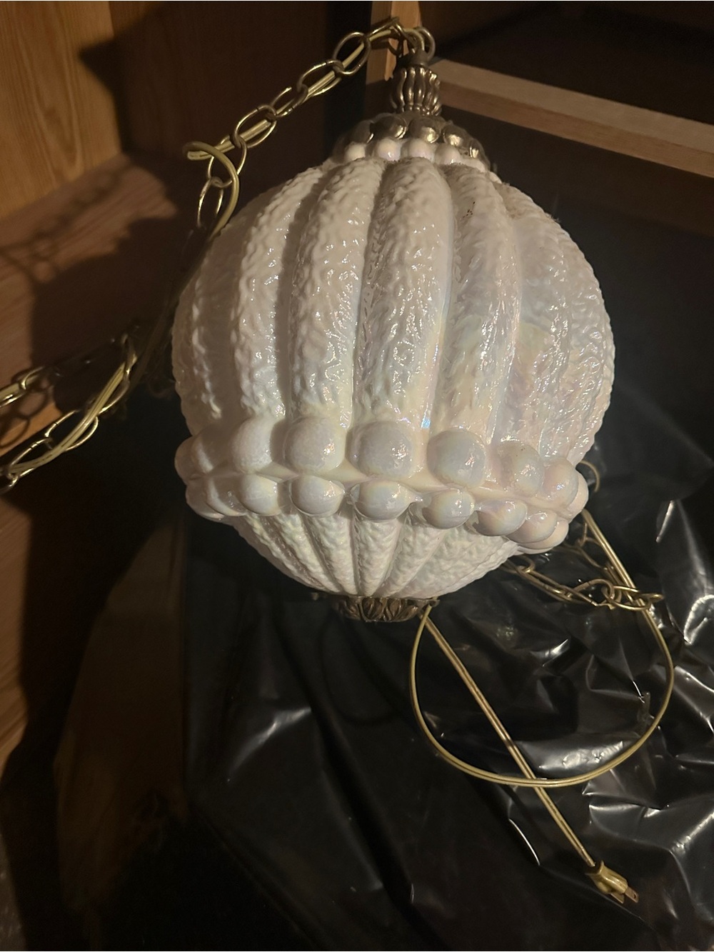 Black Label Iridescent White Textured Glass Lantern Pendant
